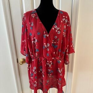 Torrid Red Floral Blouse (size 2)